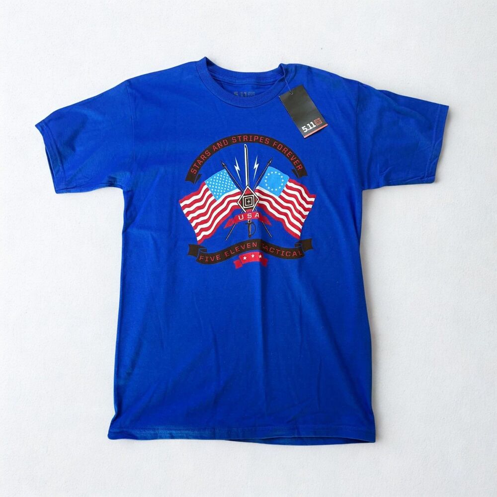 5.11 Tactical T Shirt Mens Small Royal Blue Stars Stripes USA Flag Graphic NWT
